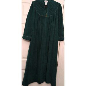 Vintage Vanity Fair Housecoat Robe Green Velour Quilted Gold Full Zipper Medium